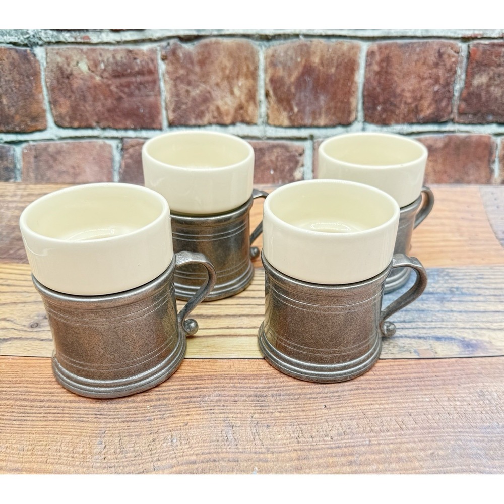 Vintage Wilton Plough Tavern‎ Coffee Mugs Set of 4Armetale Pewter Ceramic Insert